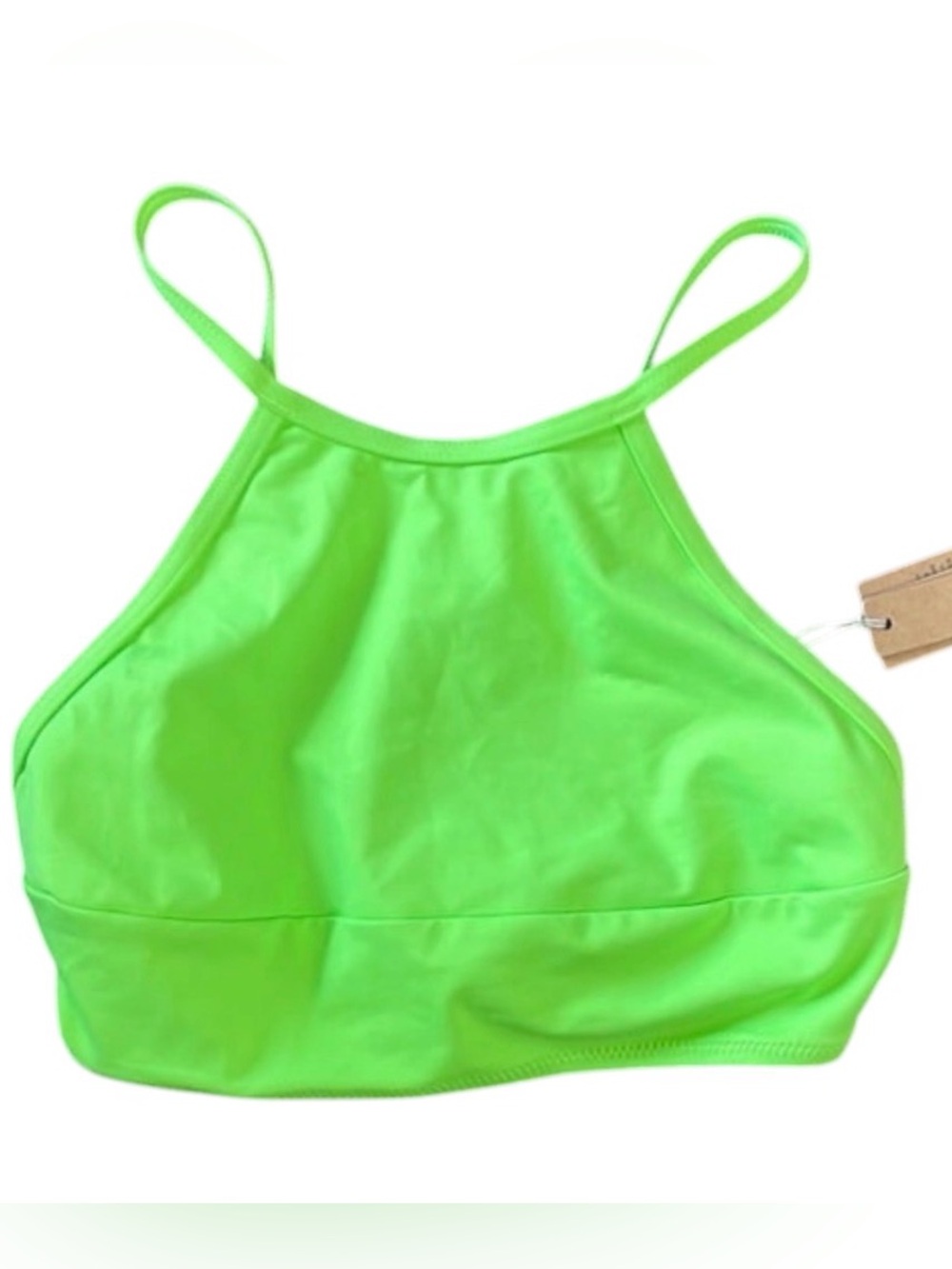 SKIMS Neon Green Recycled Swim High
Neck Bikini Top Size M NWT - Picture 2 of 4